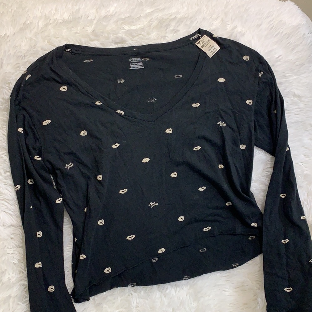 XS Victoria’s Secret pink kiss crop top black and cream NWOT - Picture 2 of 6